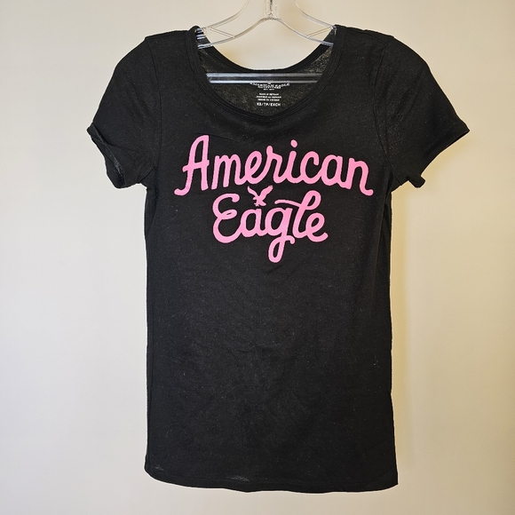 American Eagle Outfitters black and pink short sleeve graphic t-shirt size XS US - Picture 2 of 5